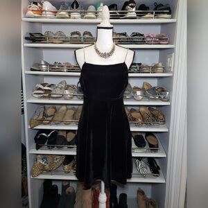 CLEARANCE Black Velvet Dress with Rhinestone Straps